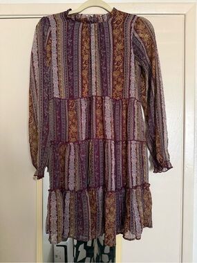 art class Burgundy and Gold Paisley Tiered Long-Sleeve Dress